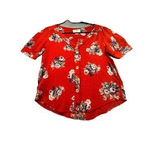 Maeve Anthropologie Hansley Red Orange Floral‎ Button Down Blouse Women Size 2